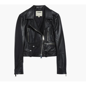 NEW, L'Agence Blakely Crop Leather Biker Jacket in Black Sz L #SJ2087